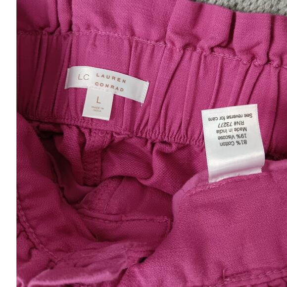 Lauren Conrad Paperbag Pants Womens Large Hot Pink Belted High Waist Lyocell - Picture 7 of 15